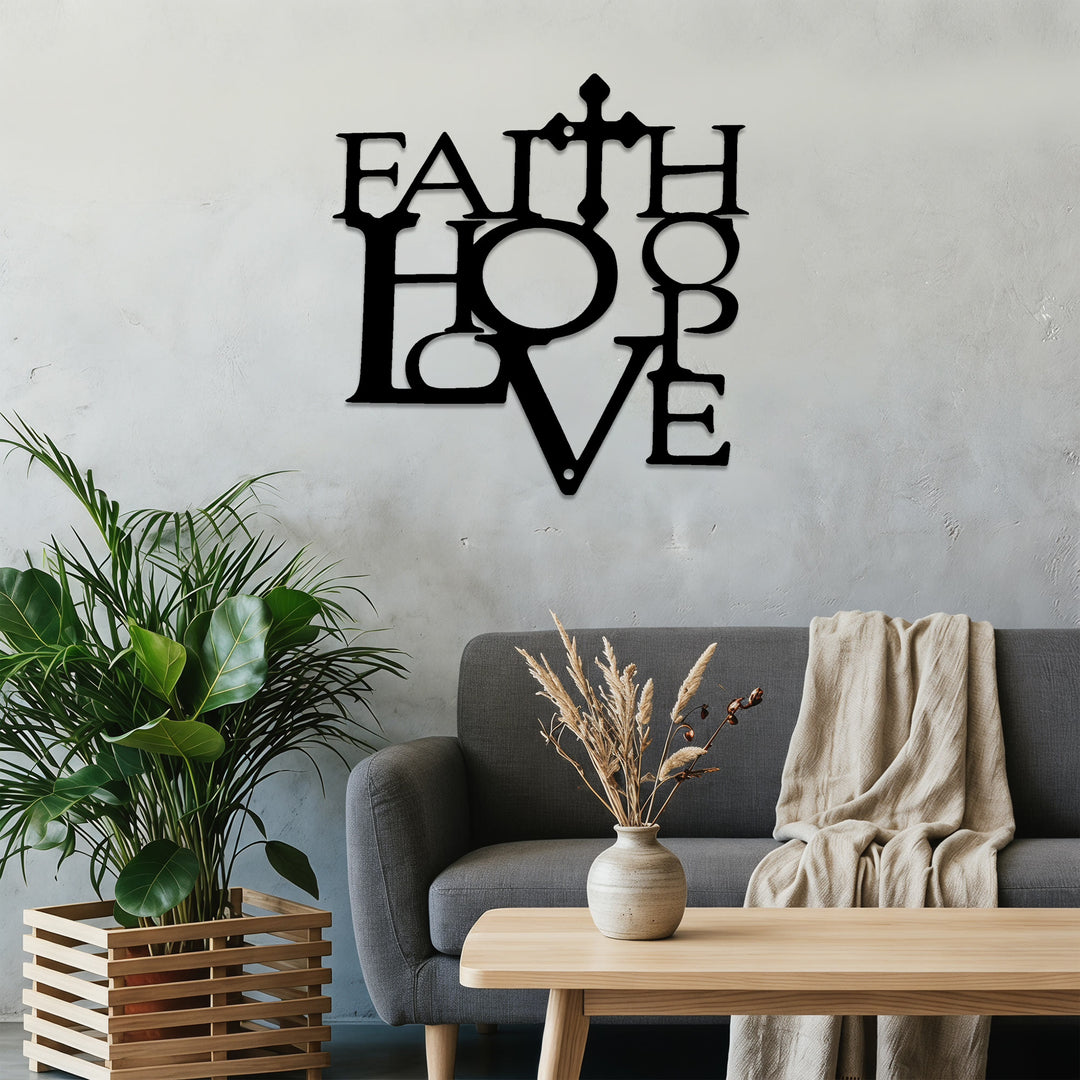 Christianartworkshop Faith Love Cross Integrated Metal Wall Decor: A Declaration of Core Christian Values - image 4