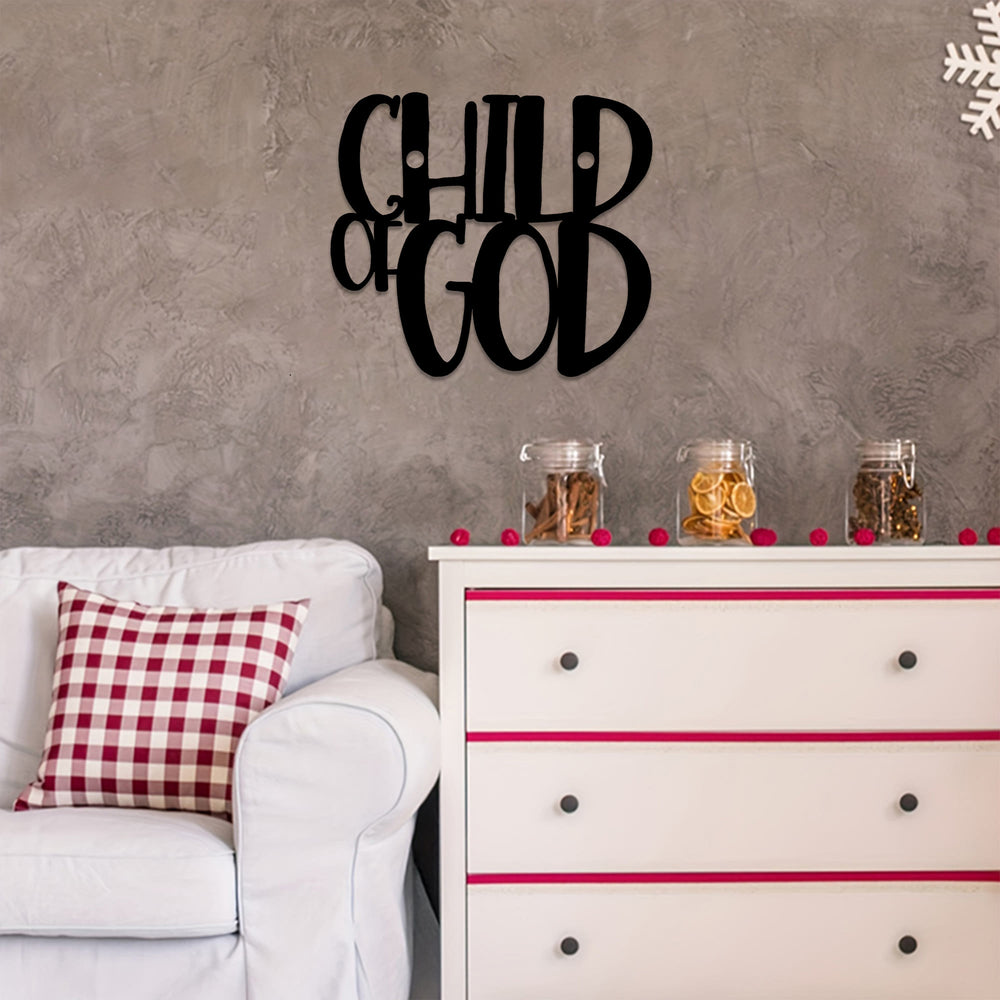 Christianartworkshop Child of God Cursive Script Metal Wall Decor: A Bold Statement of Divine Identity - image 1