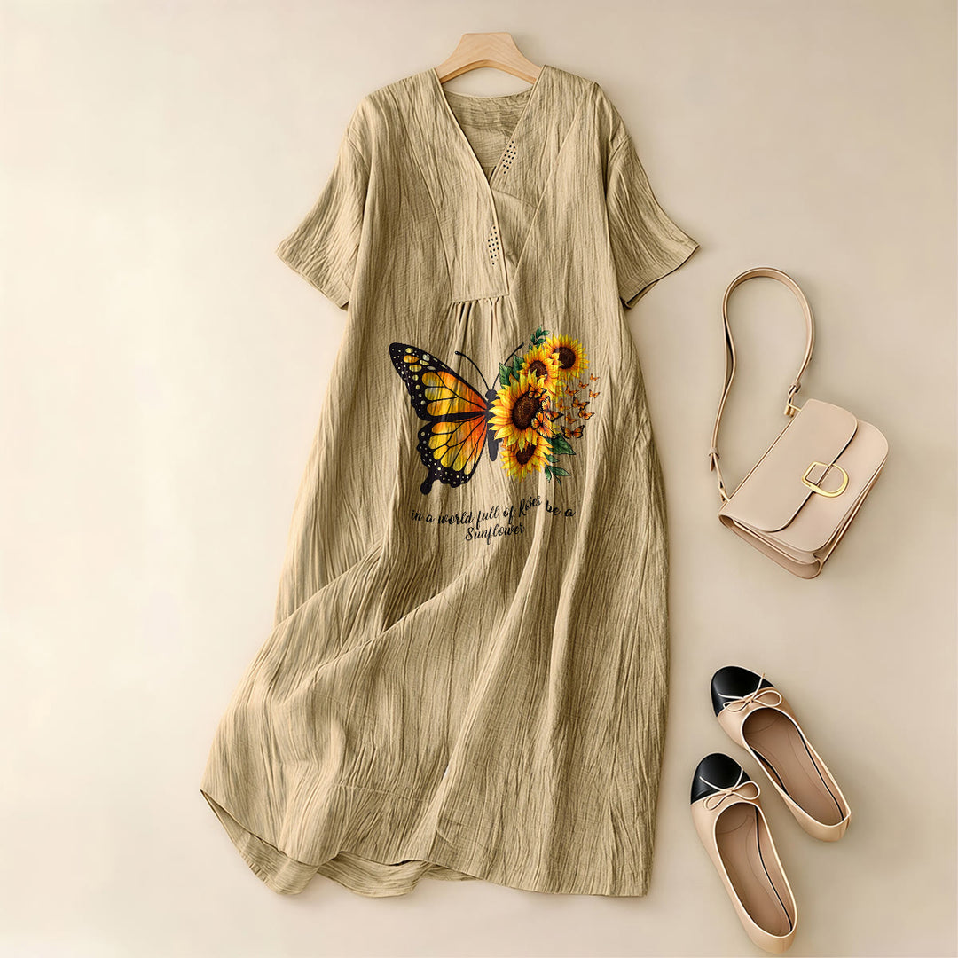 Christianartworkshop Butterfly & Sunflower Inspirational Quote V-Neck Short Sleeve Midi Dress - image 7