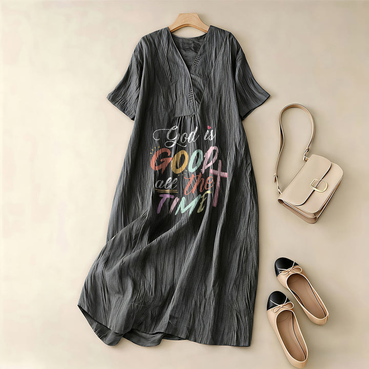 Christianartworkshop Faith-Inspired "God Is Good All The Time" V-Neck Short Sleeve Midi DressChristianartworkshop Faith-Inspired "God Is Good All The Time" V-Neck Short Sleeve Midi Dress - image 3