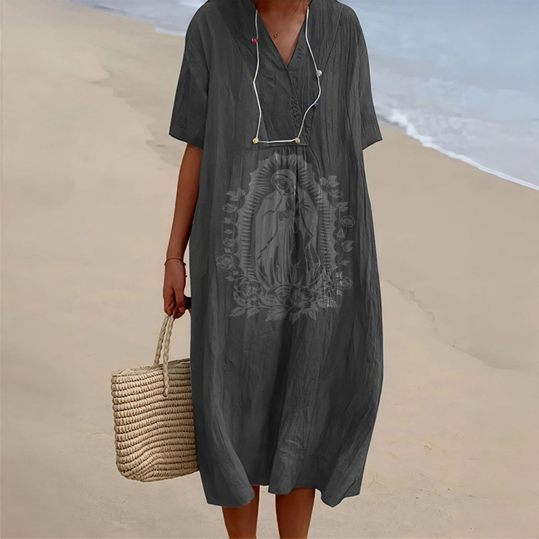 Christianartworkshop Our Lady of Guadalupe Silhouette V-Neck Short Sleeve Midi Dress - Black - 4XL - image 2