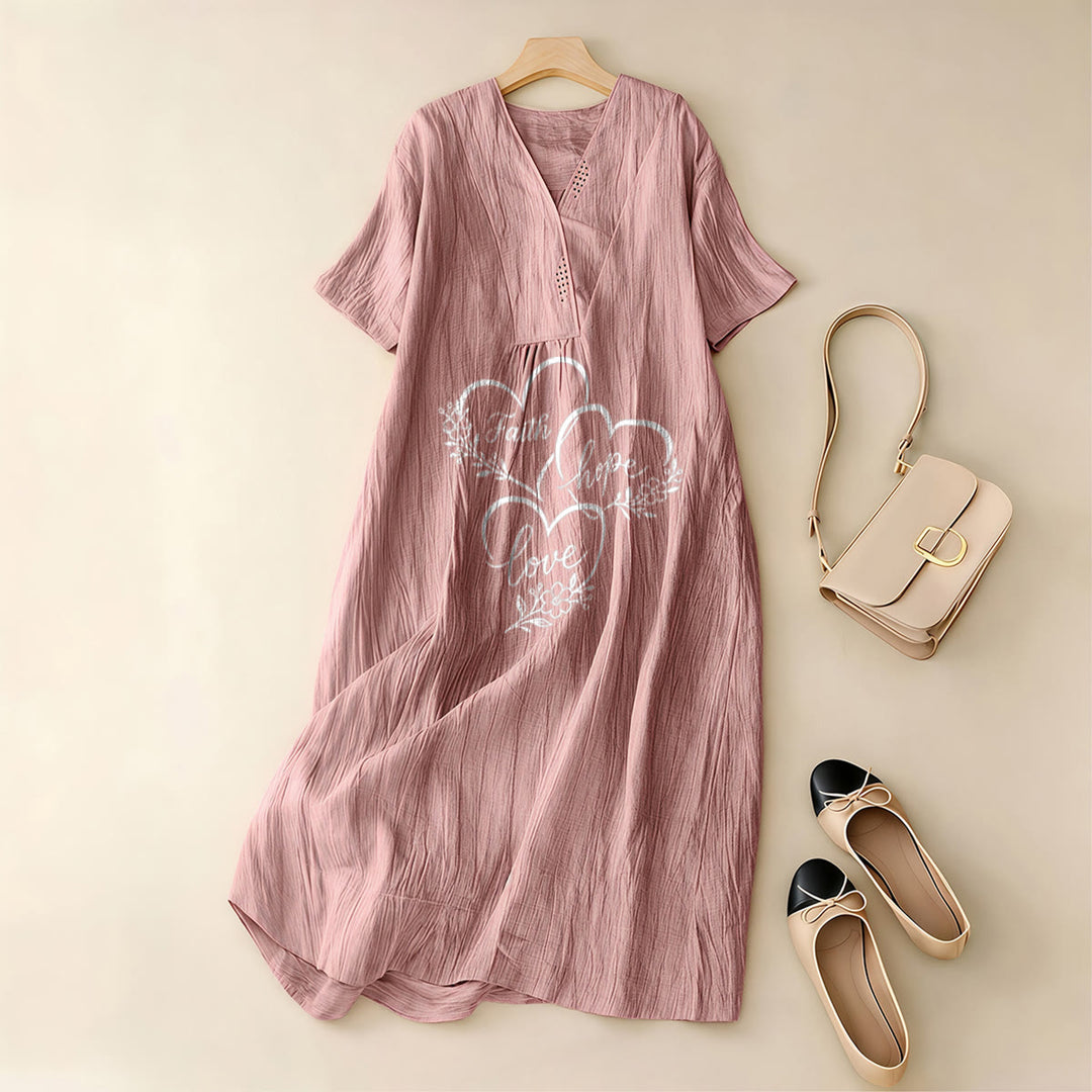 Christianartworkshop Floral Heart "Faith Hope Love" Print V-Neck Short Sleeve Midi Dress - image 9