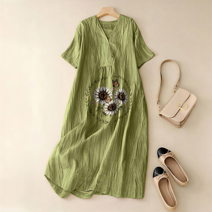 Christianartworkshop Devotional Sunflower Cross & Butterfly Wreath V-Neck Short Sleeve Midi Dress - image 11