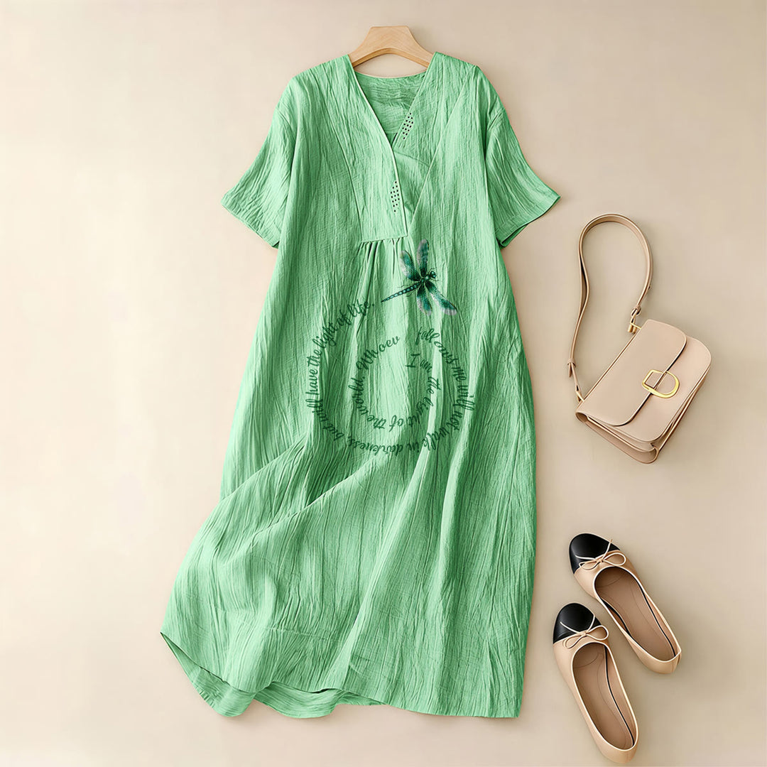 Christianartworkshop Relaxed Fit Dragonfly & Inspirational Verse V-Neck Short Sleeve Midi Dress - image 5