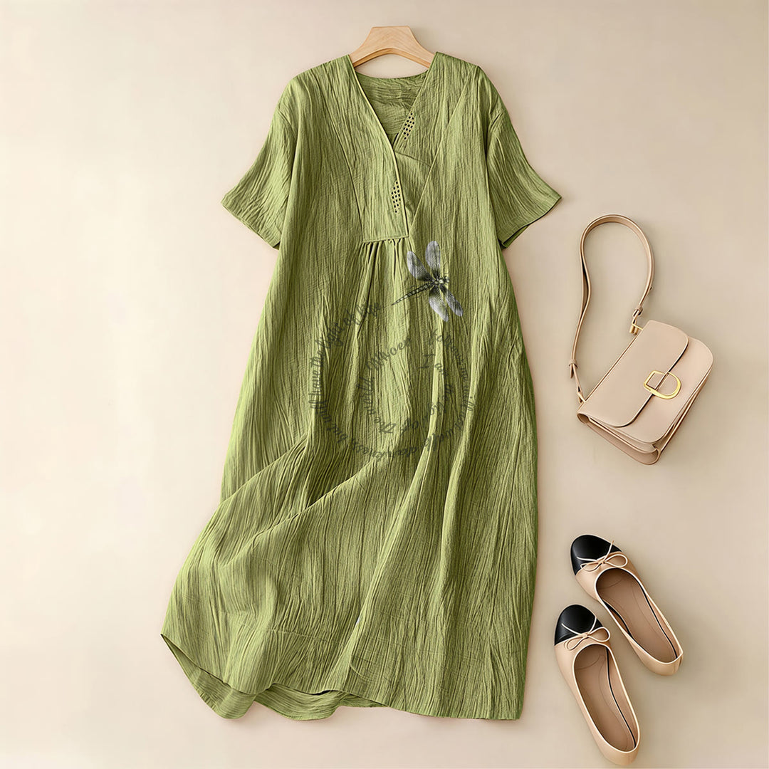 Christianartworkshop Relaxed Fit Dragonfly & Inspirational Verse V-Neck Short Sleeve Midi Dress - image 11