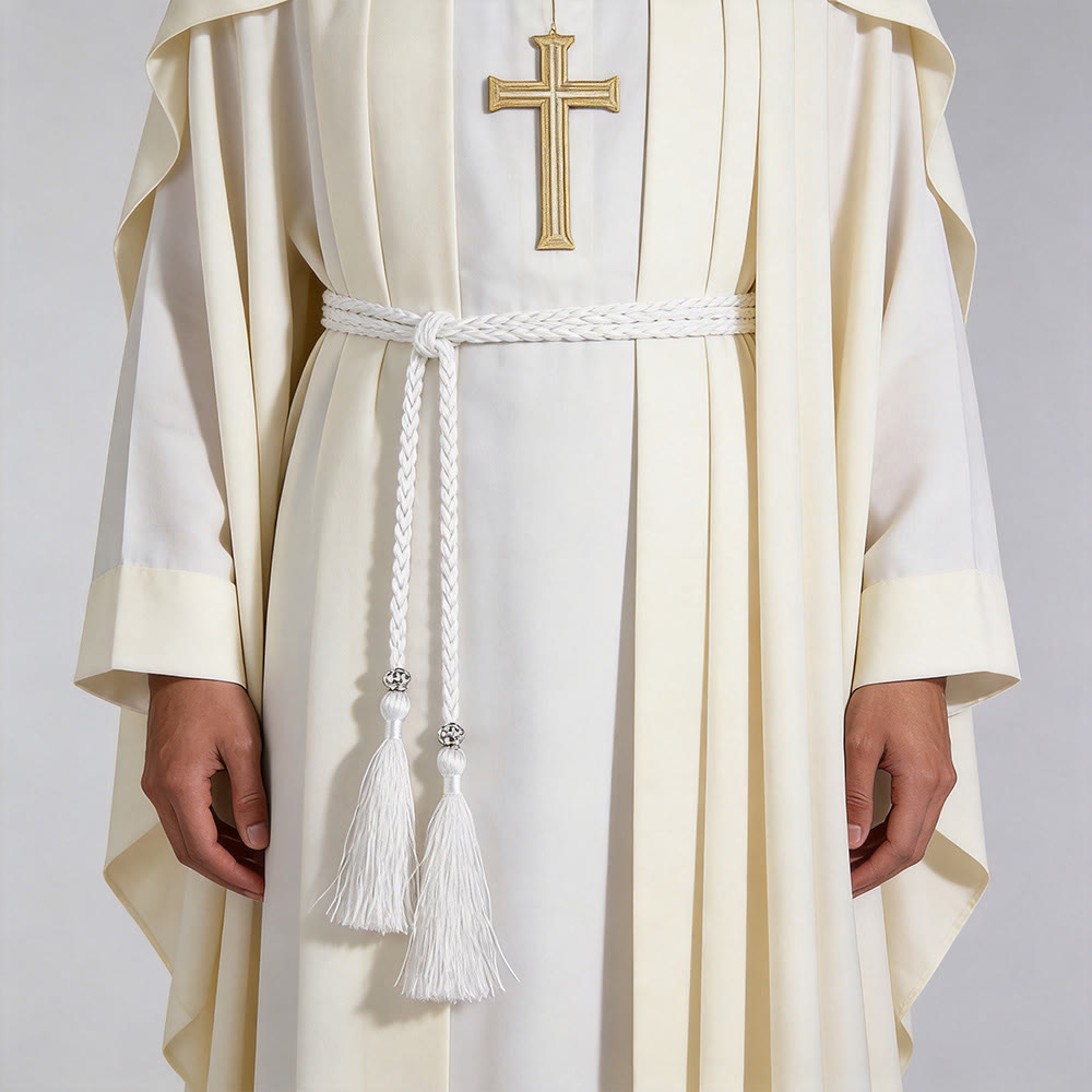 Christianartworkshop Braided Cincture with Accents & Tassels: A Sacred Liturgical Accessory - White - image 6