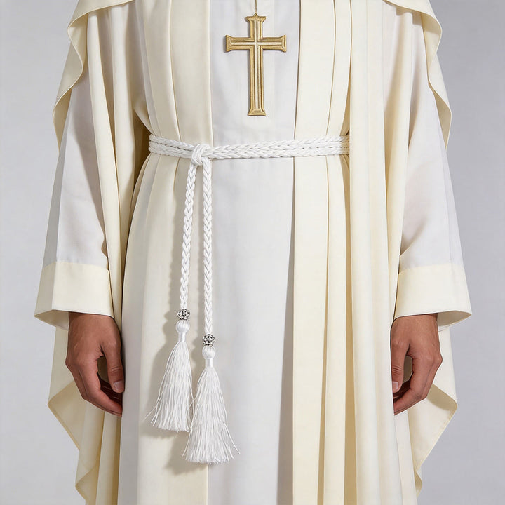 Christianartworkshop Braided Cincture with Accents & Tassels: A Sacred Liturgical Accessory - White - image 6