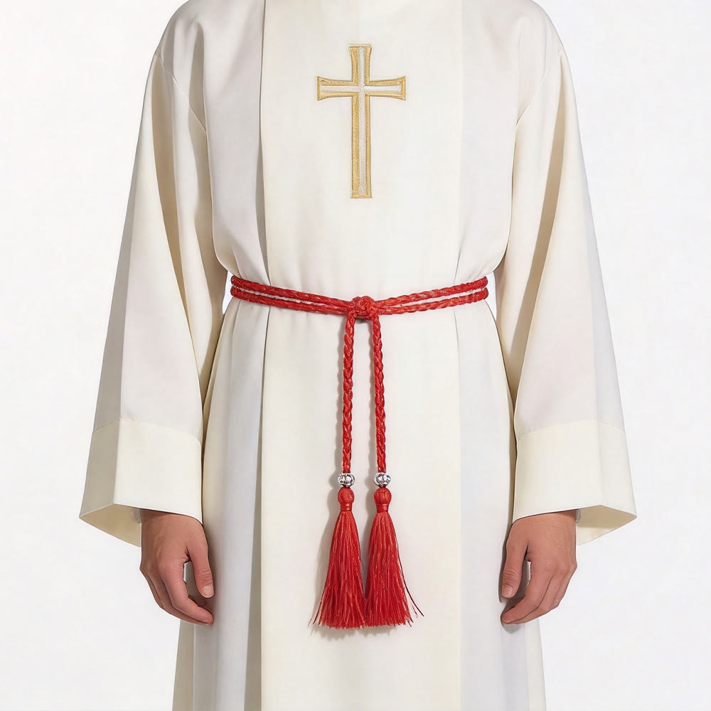 Christianartworkshop Braided Cincture with Accents & Tassels: A Sacred Liturgical Accessory - Wine Red - image 2
