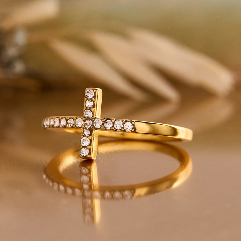 Christianartworkshop Delicate Sideways Cross Zircon Ring with All-Over Stone Setting: A Reminder of Understated Divine Grace - image 3