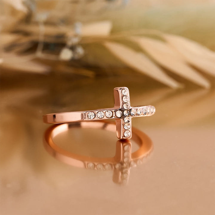 Christianartworkshop Delicate Sideways Cross Zircon Ring with All-Over Stone Setting: A Reminder of Understated Divine Grace - image 8