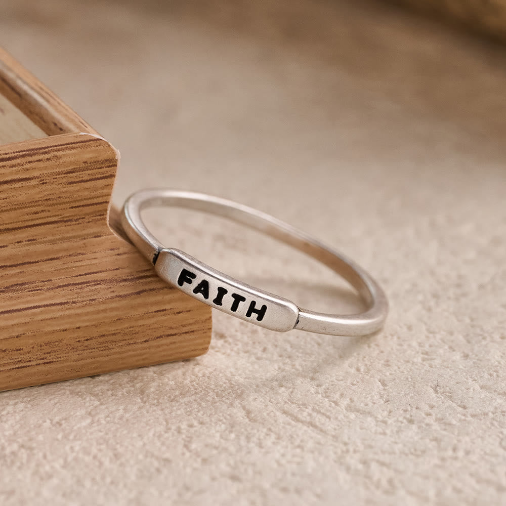 Christianartworkshop Refined Stackable Ring Set with Engraved BLESSED/FAITH/HOPE Text: An Emblem of Quiet Devotion - image 2