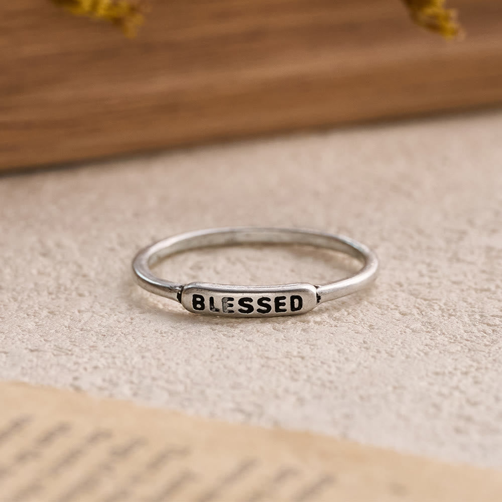Christianartworkshop Refined Stackable Ring Set with Engraved BLESSED/FAITH/HOPE Text: An Emblem of Quiet Devotion - image 5