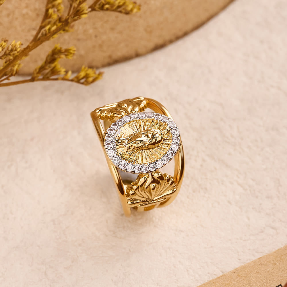 Christianartworkshop Intricate Guadalupe Virgin Ring with Zircon Halo: A Reminder of Heavenly Grace - image 4