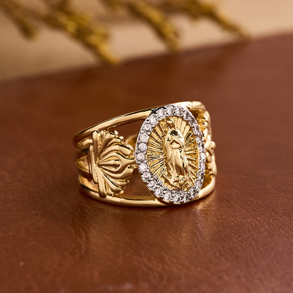 Christianartworkshop Intricate Guadalupe Virgin Ring with Zircon Halo: A Reminder of Heavenly Grace - image 1