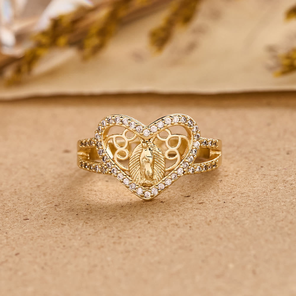 Christianartworkshop Heart-Shaped Our Lady of Guadalupe Zircon Ring: A Symbol of Divine Love - Our Lady(Suitable for US Sizes 7- 9) - image 0