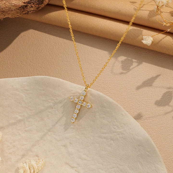 Christianartworkshop Minimalist Zircon Cross Necklace in Gold and Silver Tones: A Reminder of Subtle Divine Grace - Golden - image 3