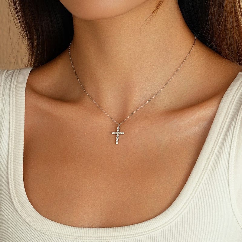 Christianartworkshop Minimalist Zircon Cross Necklace in Gold and Silver Tones: A Reminder of Subtle Divine Grace - image 2