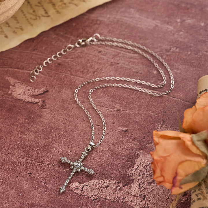 Christianartworkshop Refined Zircon-Encrusted Cross Pendant Necklace with Central Stone: An Emblem of Quiet Devotion - image 2