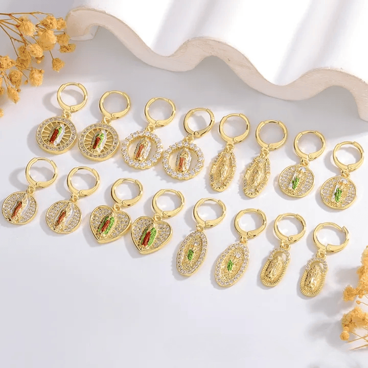 Christianartworkshop Variety-Style Saint Jude & Virgin Mary Earrings with Zircon Halo Collection: A Reminder of Heavenly Grace - image 1