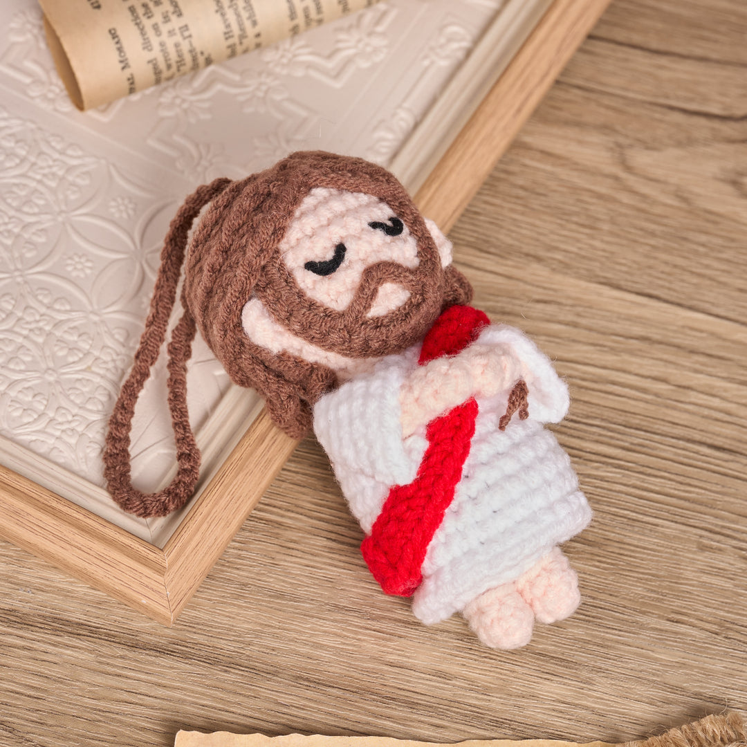 Christianartworkshop Handmade Crochet Jesus Amigurumi Car Pednant: A Symbol of Divine Comfort - Jesus - image 0