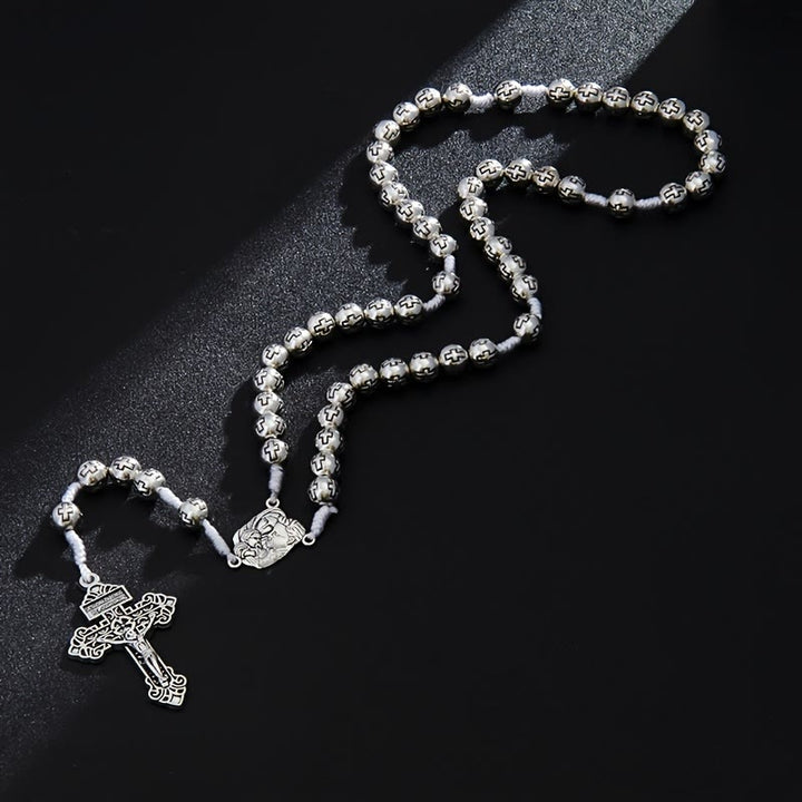 Christianartworkshop Holy Family Center Rosary with Crucifix & Cross-Engraved Beads: A Symbol of Sacred Devotion - image 1