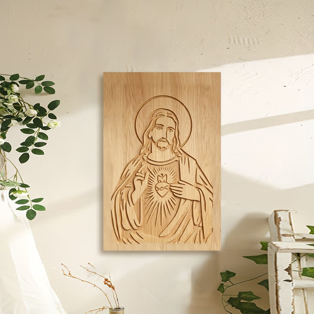 Christianartworkshop Rustic Sacred Heart Jesus Wooden Wall Decor for Home Grace - image 1