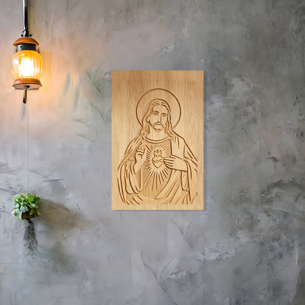 Christianartworkshop Rustic Sacred Heart Jesus Wooden Wall Decor for Home Grace - image 2