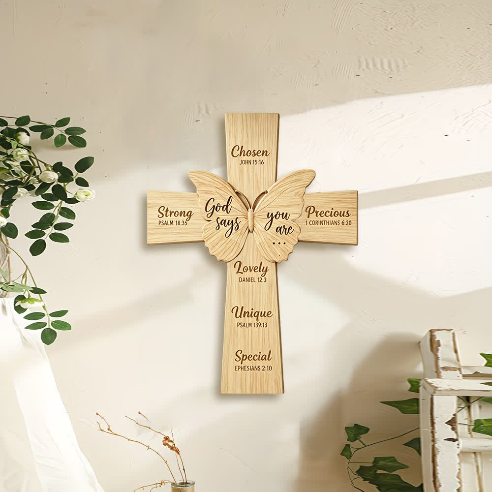 Christianartworkshop Rustic Religious Wooden Wall Decor with God Says You Are & Butterfly - image 1