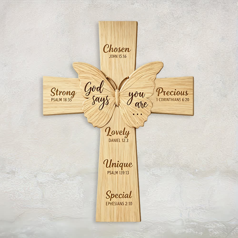 Christianartworkshop Rustic Religious Wooden Wall Decor with God Says You Are & Butterfly - 14.96″19.69″0.20″ / 38*50*0.5cm - image 0