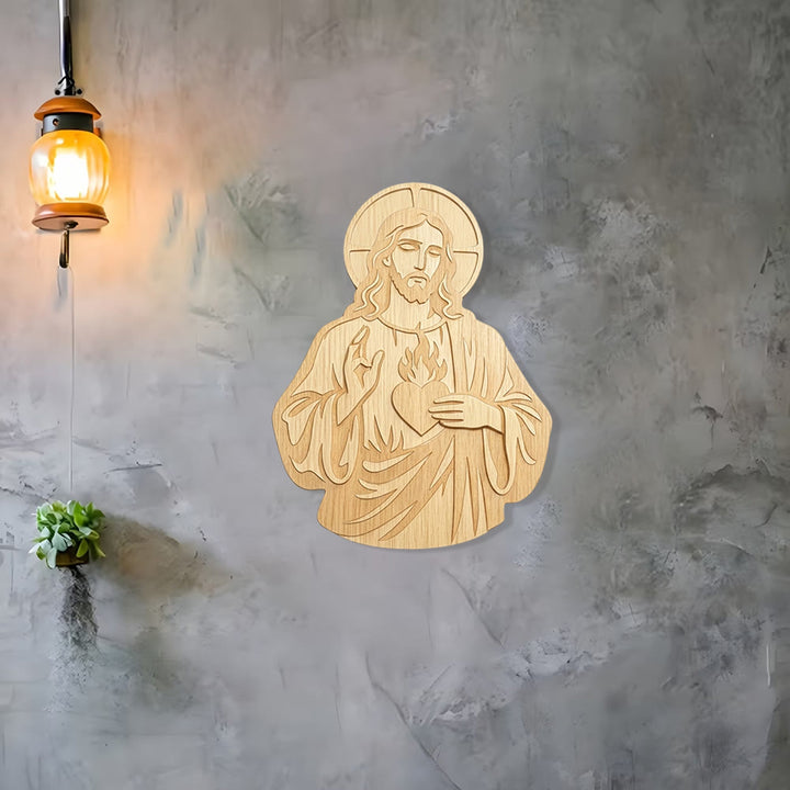 Christianartworkshop Sacred Heart of Jesus Carved Wooden Wall Decor: A Symbol of Divine Love - image 1