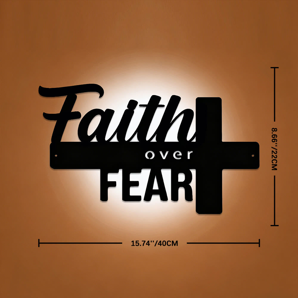 Christianartworkshop Cross-Design Faith Over Fear Metal Wall Decor: A Powerful Statement of Belief - 15.75''*8.66''*0.04"/40*22*0.1cm - image 6
