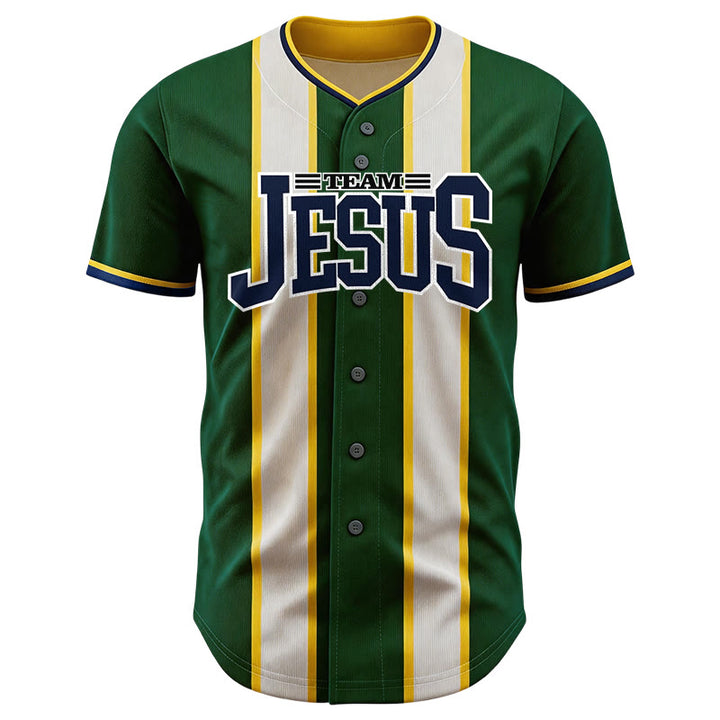 Christianartworkshop Custom Name Number Team Jesus Striped Button Up Baseball Jersey - image 1