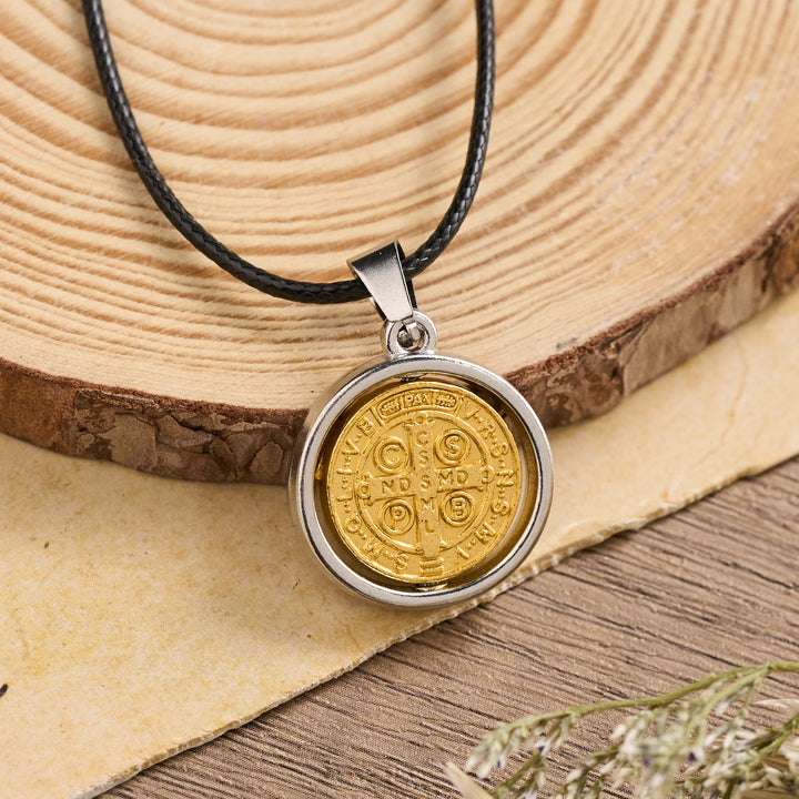 Christianartworkshop Rotatable St. Benedict Medal Two-Tone Pendant Necklace: A Symbol of Divine Protection - image 2