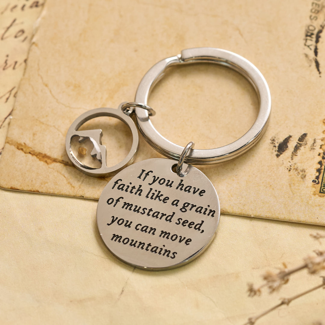 Christianartworkshop Mustard Seed Keychain with Engraved Faith Scripture & Hollow Mountain Charm - image 4