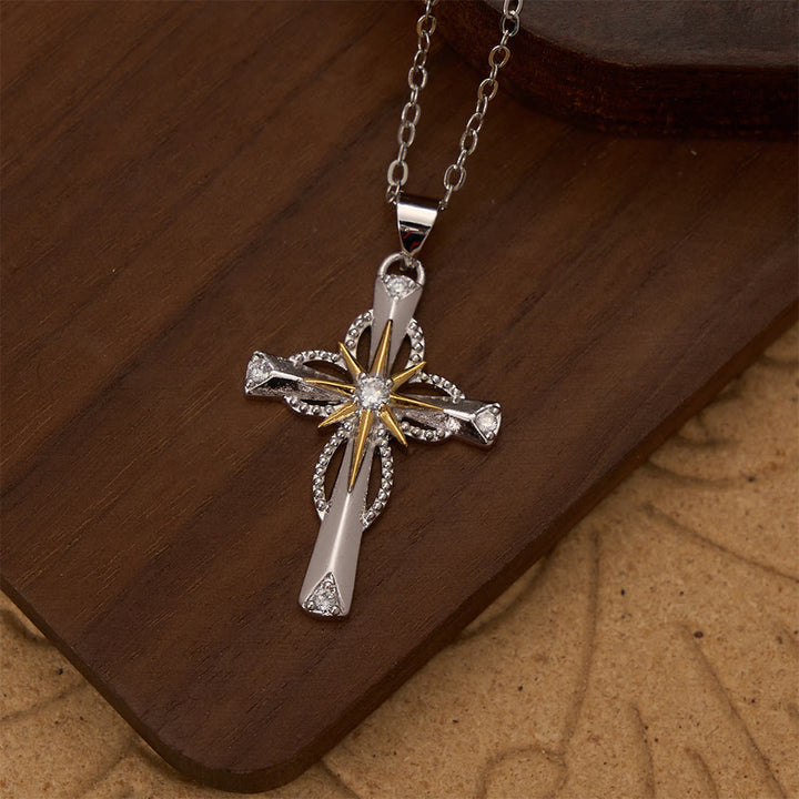 Christianartworkshop Two-Tone Bethlehem Star Inlaid Zircon Cross Pendant Necklace: A Symbol of Divine Guiding Light - image 1
