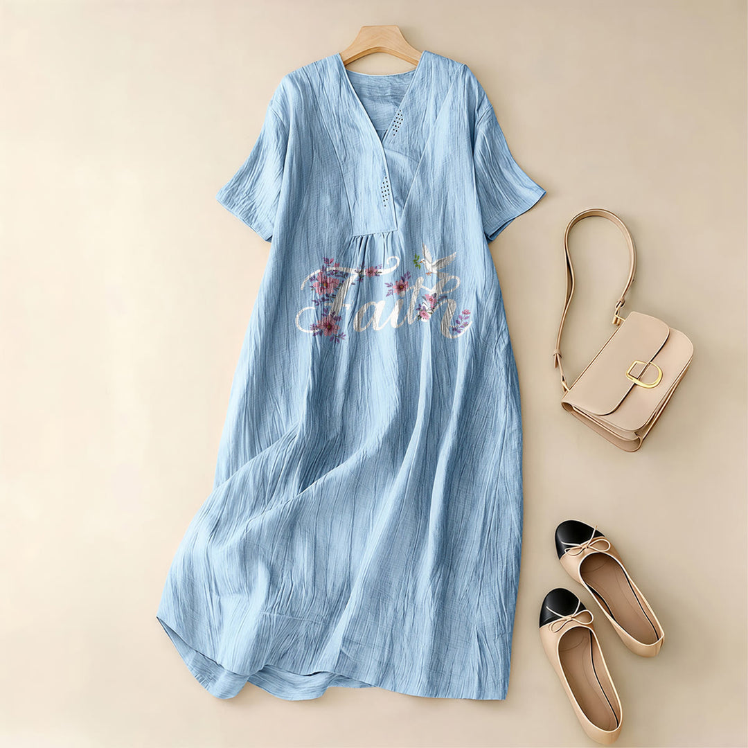 Christianartworkshop Faith Script White Dove & Blossom Print V-Neck Beach Midi Dress - image 11