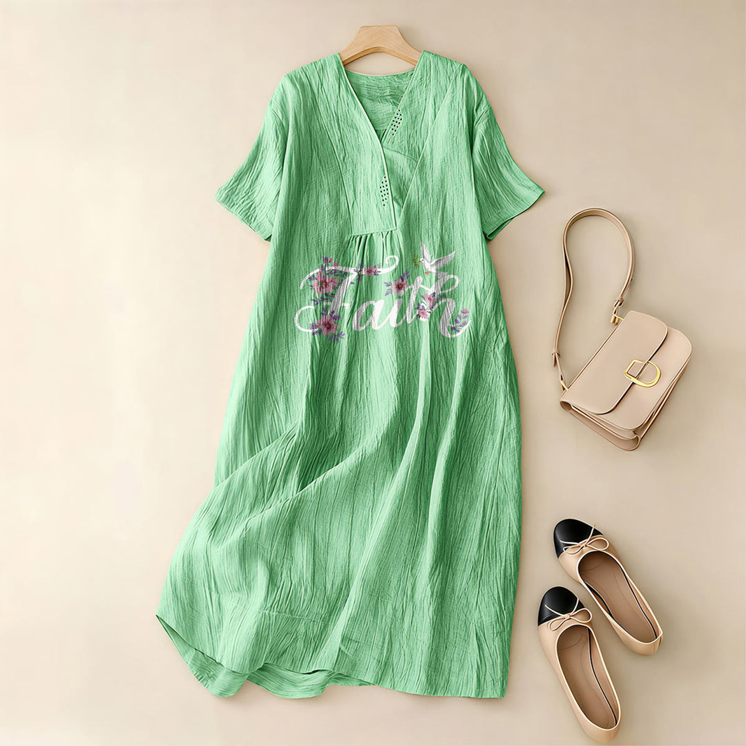 Christianartworkshop Faith Script White Dove & Blossom Print V-Neck Beach Midi Dress - image 5