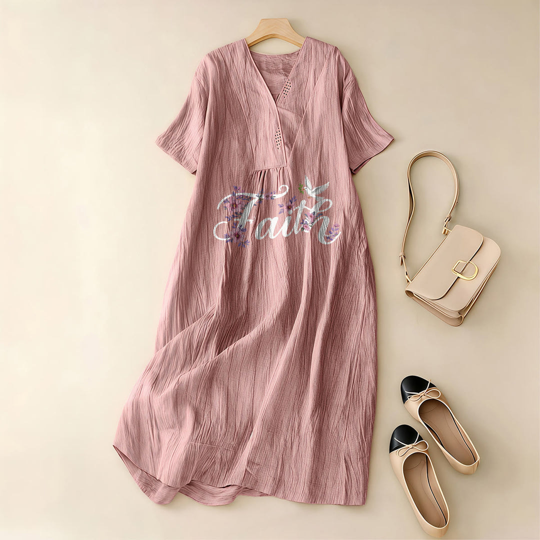 Christianartworkshop Faith Script White Dove & Blossom Print V-Neck Beach Midi Dress - image 2
