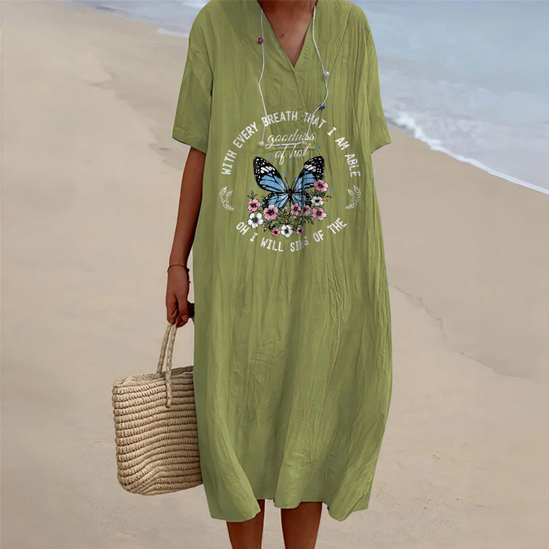Christianartworkshop Bible Verse Butterfly & Floral Wreath V-Neck Short Sleeve Midi Dress - Olive Green - 4XL - image 15