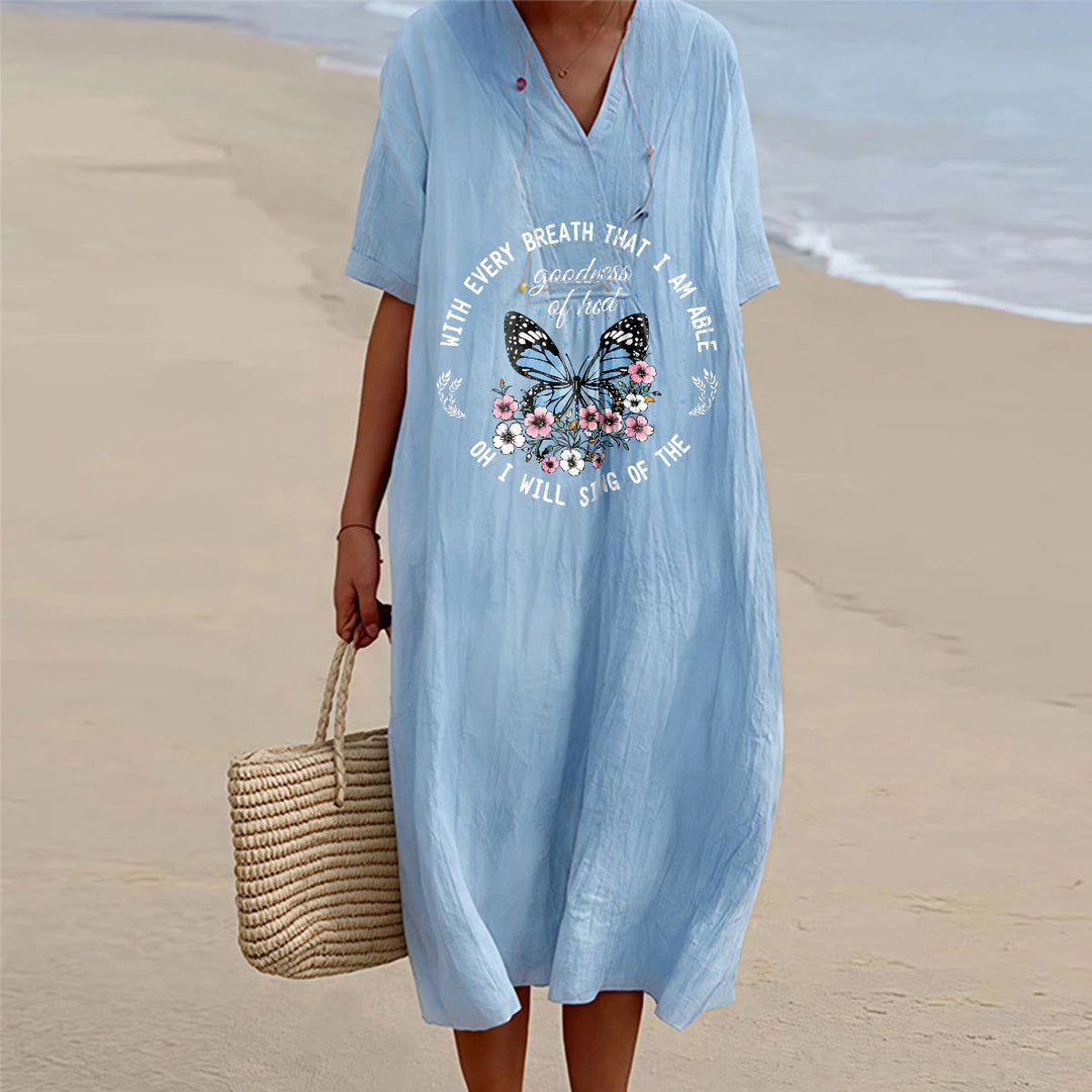 Christianartworkshop Bible Verse Butterfly & Floral Wreath V-Neck Short Sleeve Midi Dress - Blue - 4XL - image 9