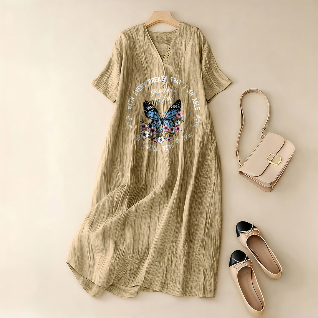 Christianartworkshop Bible Verse Butterfly & Floral Wreath V-Neck Short Sleeve Midi Dress - image 2