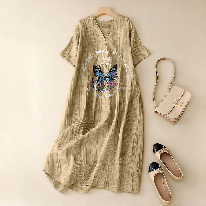 Christianartworkshop Bible Verse Butterfly & Floral Wreath V-Neck Short Sleeve Midi Dress - image 2