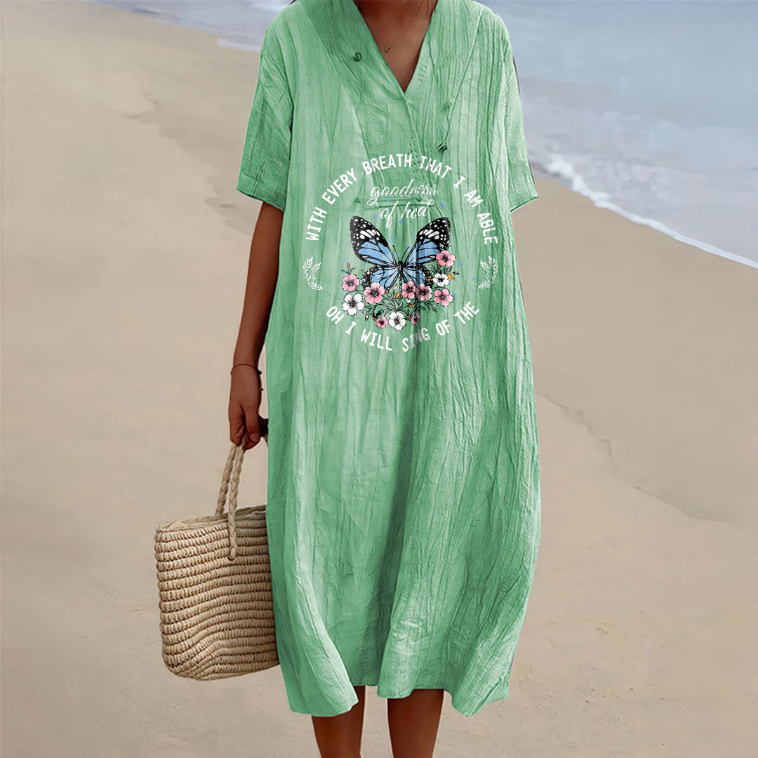 Christianartworkshop Bible Verse Butterfly & Floral Wreath V-Neck Short Sleeve Midi Dress - Green - 4XL - image 3