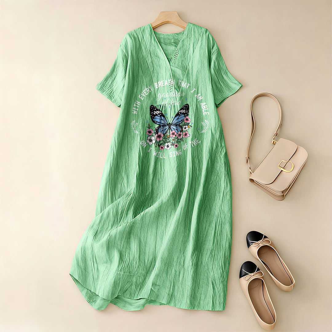 Christianartworkshop Bible Verse Butterfly & Floral Wreath V-Neck Short Sleeve Midi Dress - image 5