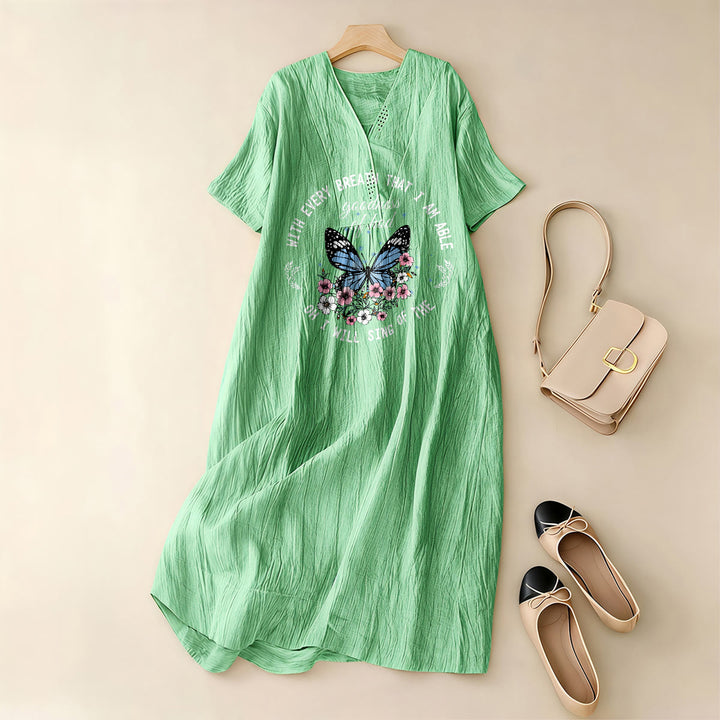 Christianartworkshop Bible Verse Butterfly & Floral Wreath V-Neck Short Sleeve Midi Dress - image 5
