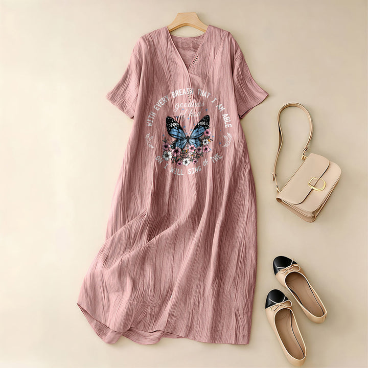 Christianartworkshop Bible Verse Butterfly & Floral Wreath V-Neck Short Sleeve Midi Dress - image 14