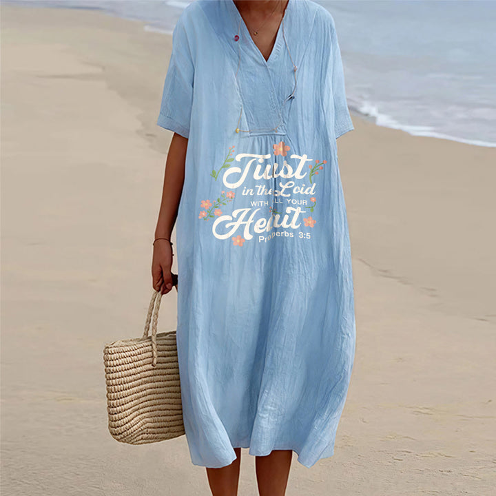 Christianartworkshop Trust In The Lord With All Your Heart Proverbs 3:5 Floral V-Neck Midi Dress - Blue - 4XL - image 12
