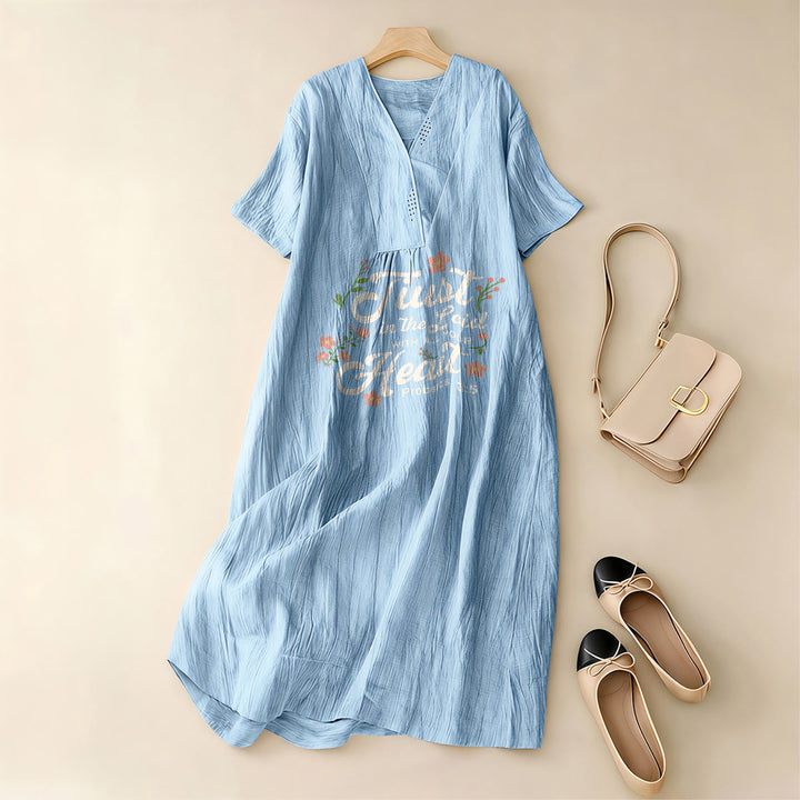 Christianartworkshop Trust In The Lord With All Your Heart Proverbs 3:5 Floral V-Neck Midi Dress - image 14
