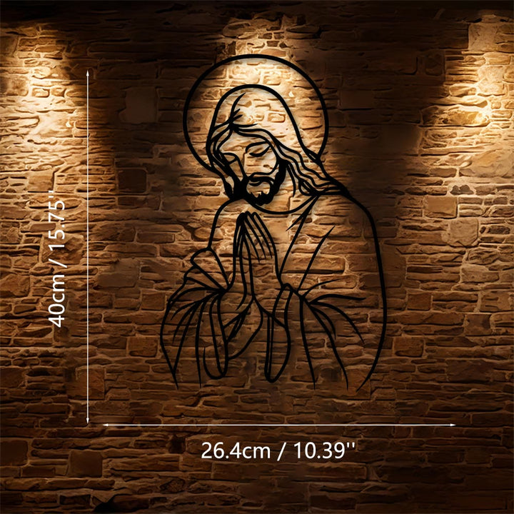Christianartworkshop Minimal Line Art Praying Jesus Halo Metal Wall Decor: A Symbol of Humble Sacred Devotion - 10.39"*15.75"*0.04"/26.4cm*40cm*0.1cm - image 7