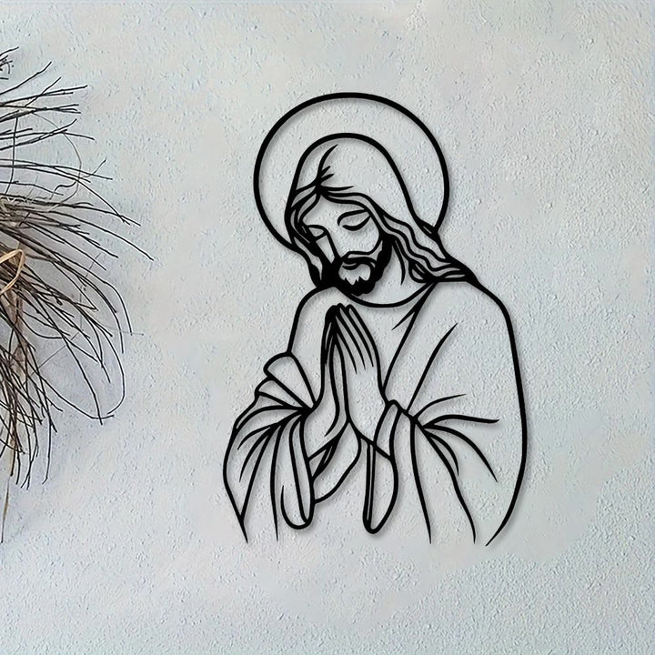 Christianartworkshop Minimal Line Art Praying Jesus Halo Metal Wall Decor: A Symbol of Humble Sacred Devotion - image 5